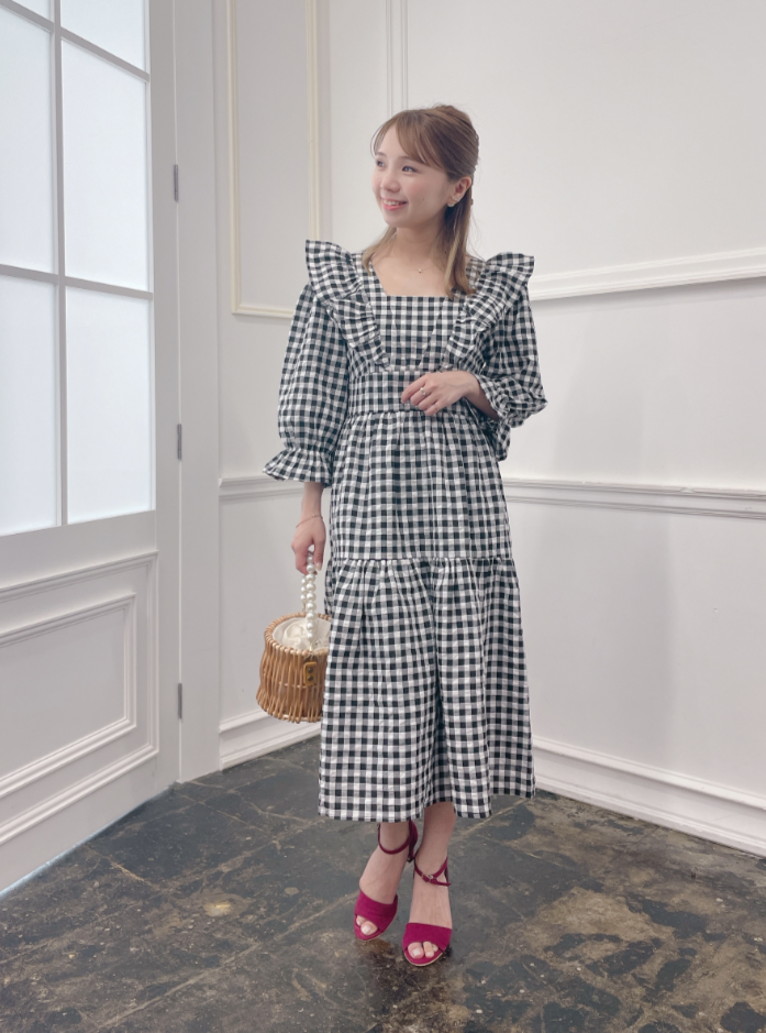 ギンガムチェックワンピース ギンガム チェック 古風キャミソールロングワンピース ワンピース