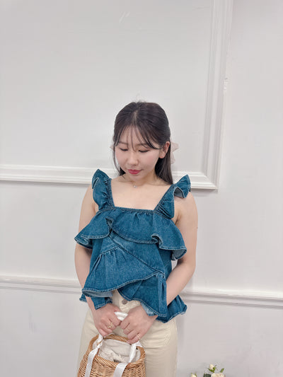 デニムフリルトップス