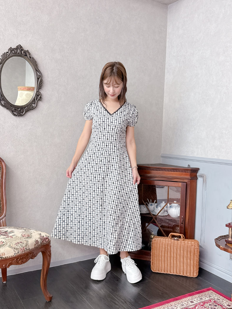Flower Check Dress